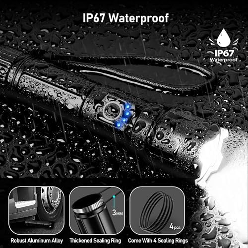 Blukar LED Torch, Super High Lumens Ultra Bright Torches - Adjustable Focus, 5000 mAh, IP67 Waterproof, Powerful Long Lasting Handheld Flashlight for Power Cuts, Camping, Hiking, Emergency etc.