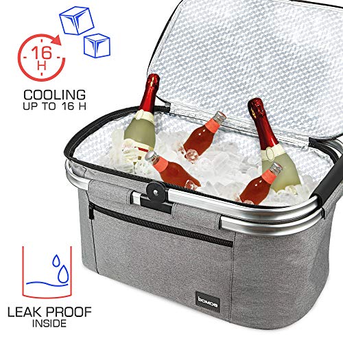 bomoe Insulated Picnic Basket ? Foldable Thermal Basket 32 Litre ? Thermal Cooler Bag with 2 Ice Packs Picnic Cool Bag with 16h Cooling Function &