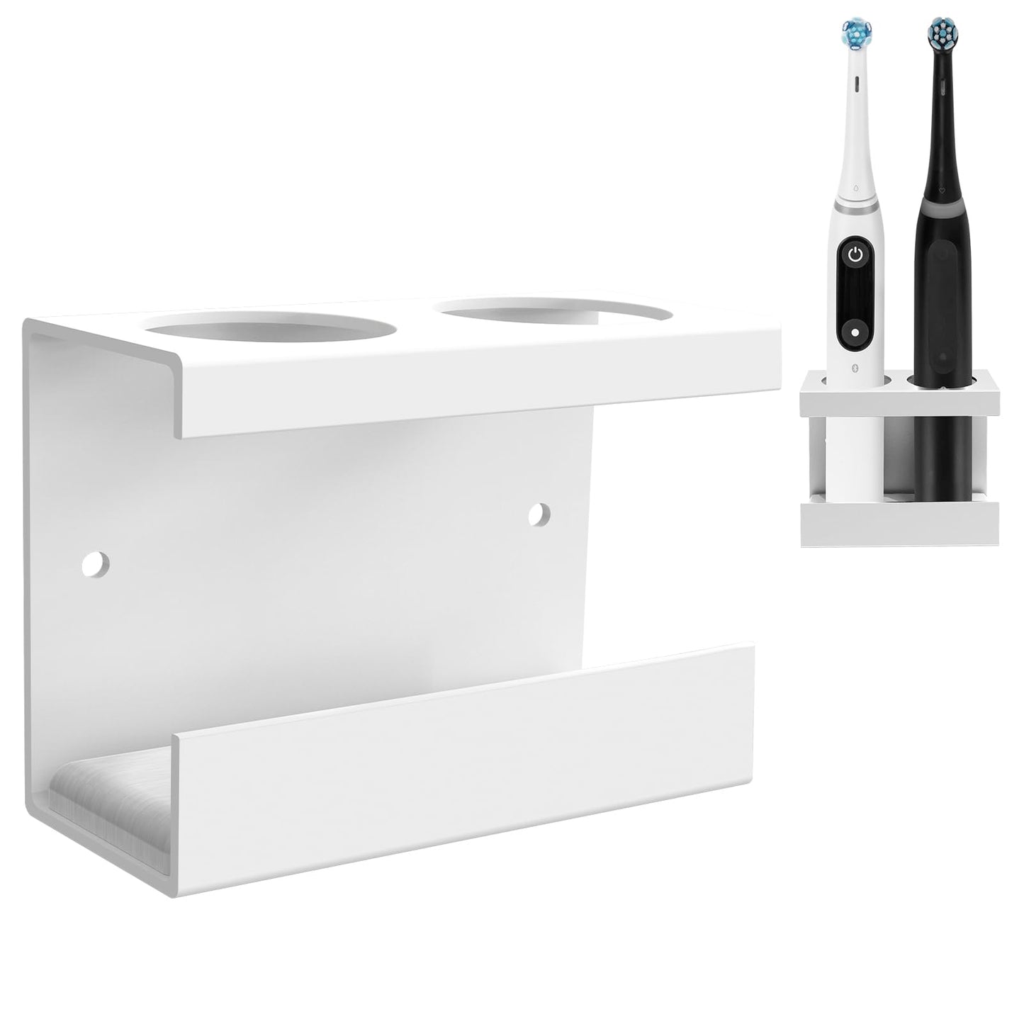 Linkidea Wall Mount Electric Toothbrush Holder for Bathroom, 2 Slots Aluminum Alloy Hanger, Self Adhesive Organizer Compatible with Oral-B iO Series