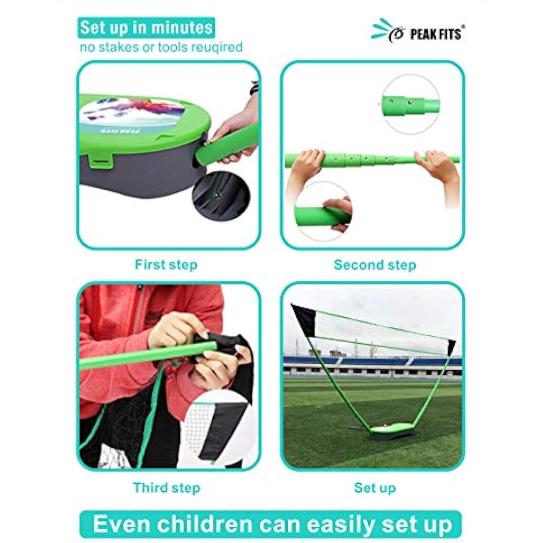 Peak Fits Portable Badminton Net Set,Folding Volleyball Badminton Net,4 Professional Graphite Badminton Racket,8 Racket Grip Tape,4 Shuttlecocks,Family Game,Kids Gift,Backyard Sports