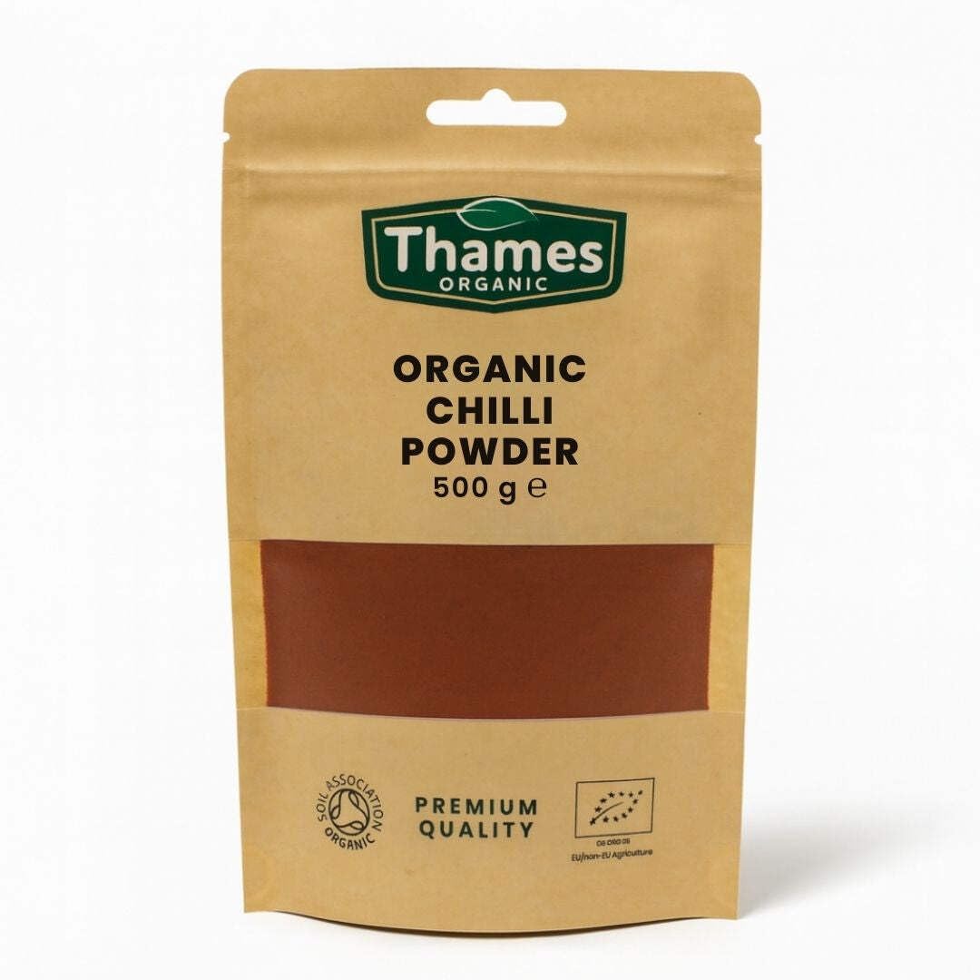 Organic Chilli Powder-Certified Organic, Non-GMO, Vegan, No Additives, No Preservatives, Resealable Bag by Thames Organic 500g