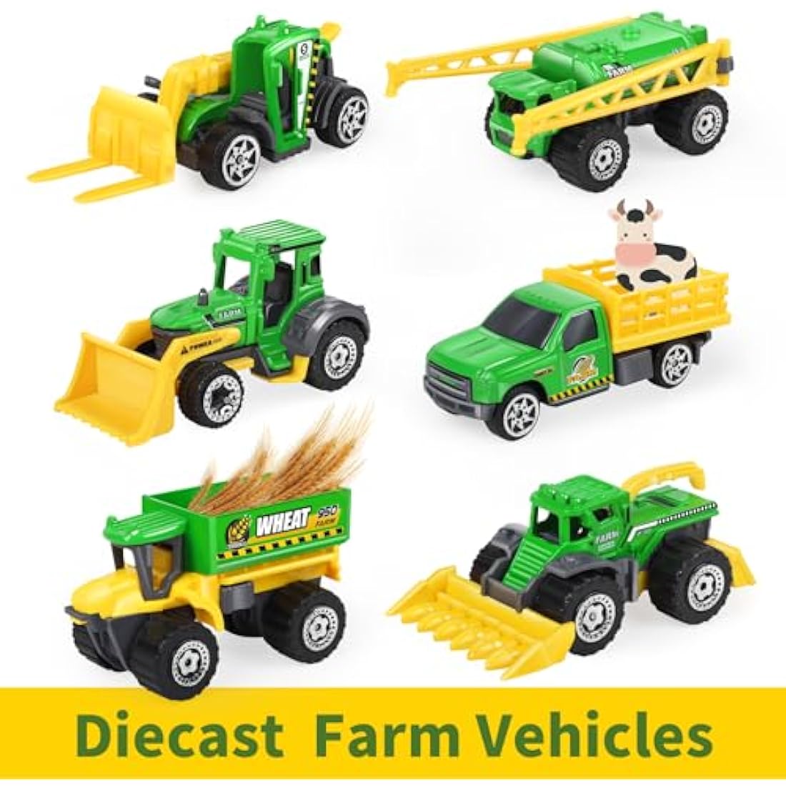 Oriate Children Diecasting Farm Car Tractor Toy Set 6pcs, Harvester, Transporter, Truck, Sprayer Small Farm Toys, Mini Cars Model Christmas, Birthday, 3 Years Old and Up Boys Girls Gifts