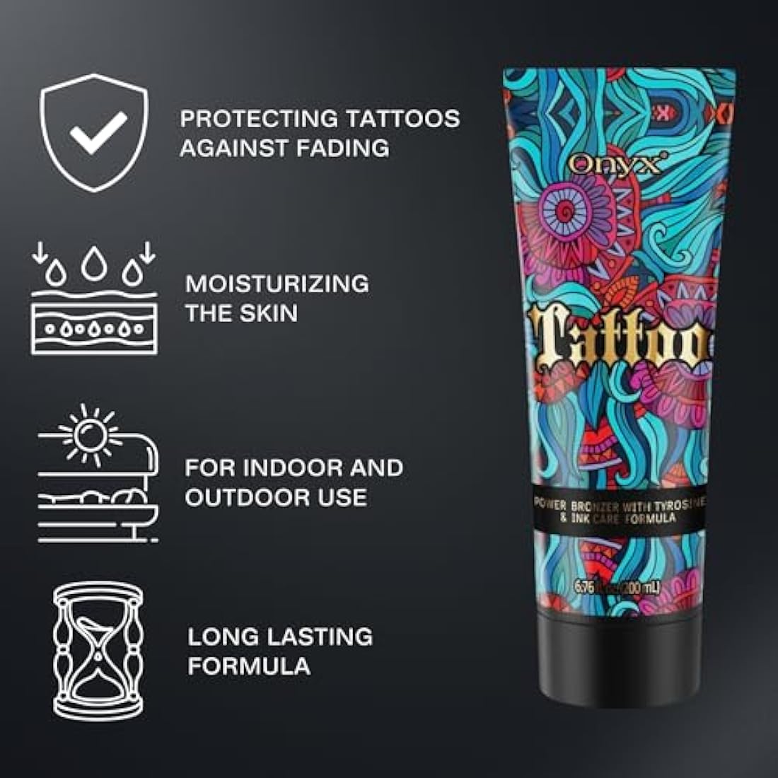 Onyx Tattoo Protect Sunbed Cream | Tanning Accelerator with Ink Care | Dark Sunbed Lotion with Hydration | Streak-Free Formula for Indoor Tanning | Smooth, Even Results | Long-Lasting Skin Nourishment