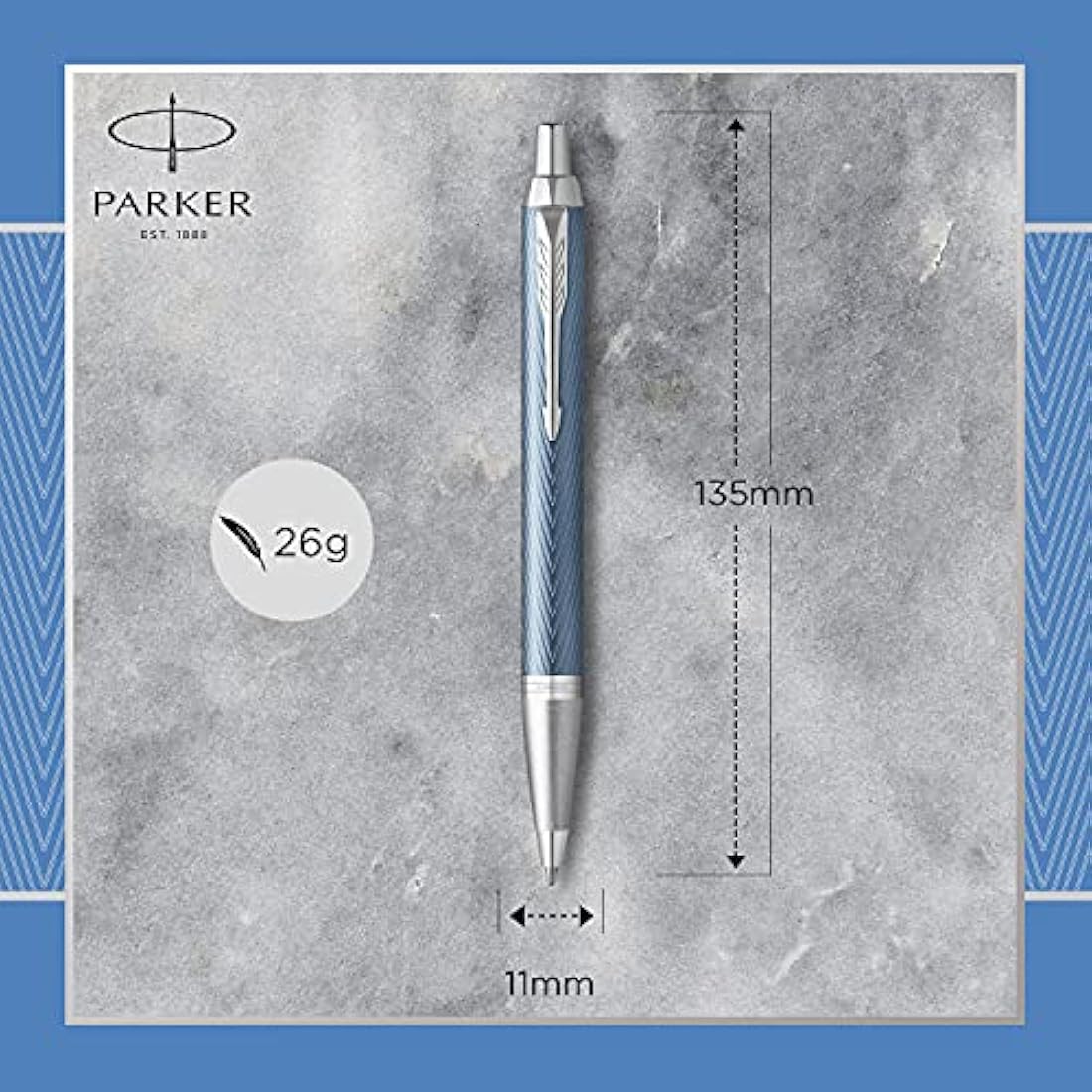 Parker IM Ballpoint Pen | Premium Blue Grey with Chrome Trim | Medium Point with Blue Ink Refill | Gift Box
