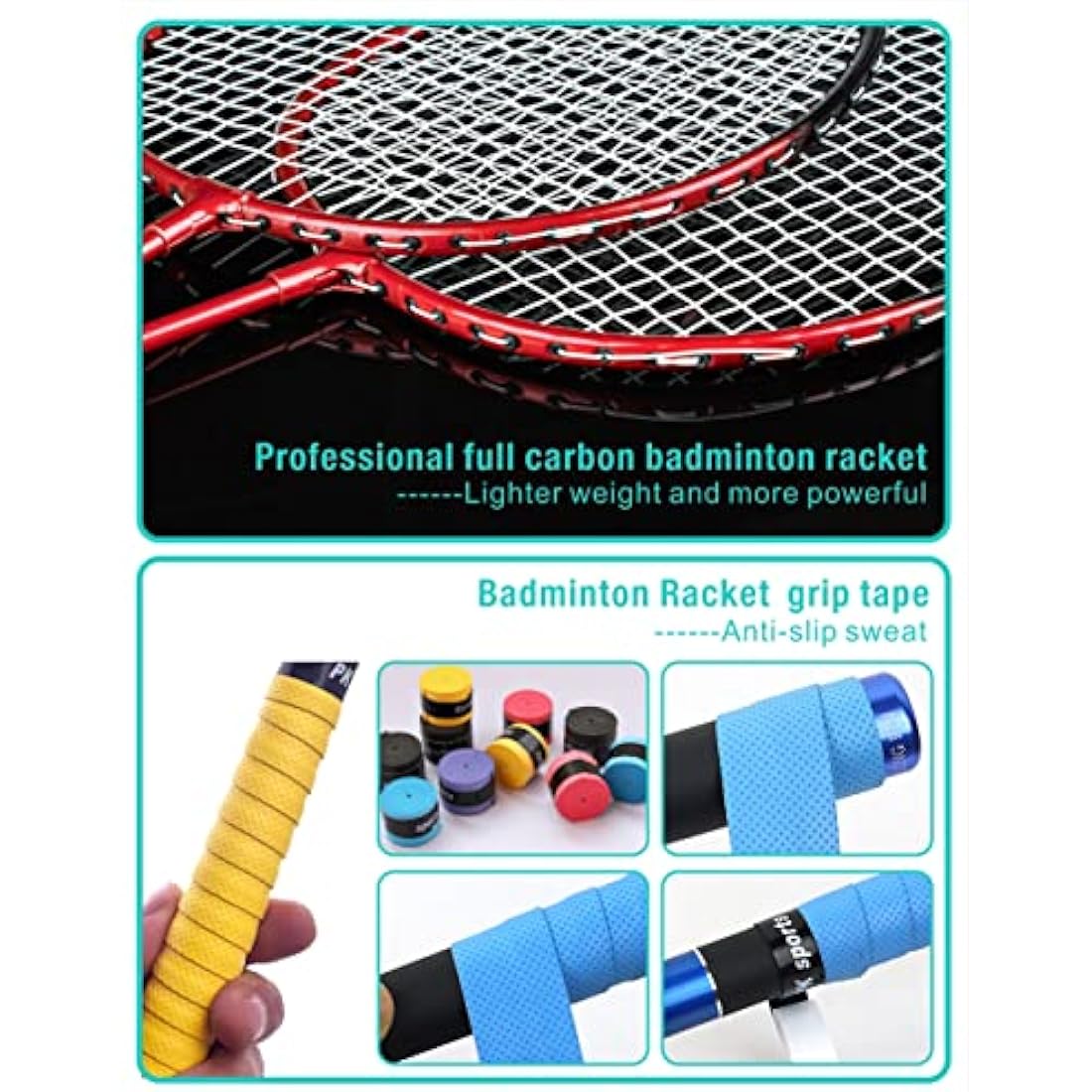 Peak Fits Portable Badminton Net Set,Folding Volleyball Badminton Net,4 Professional Graphite Badminton Racket,8 Racket Grip Tape,4 Shuttlecocks,Family Game,Kids Gift,Backyard Sports