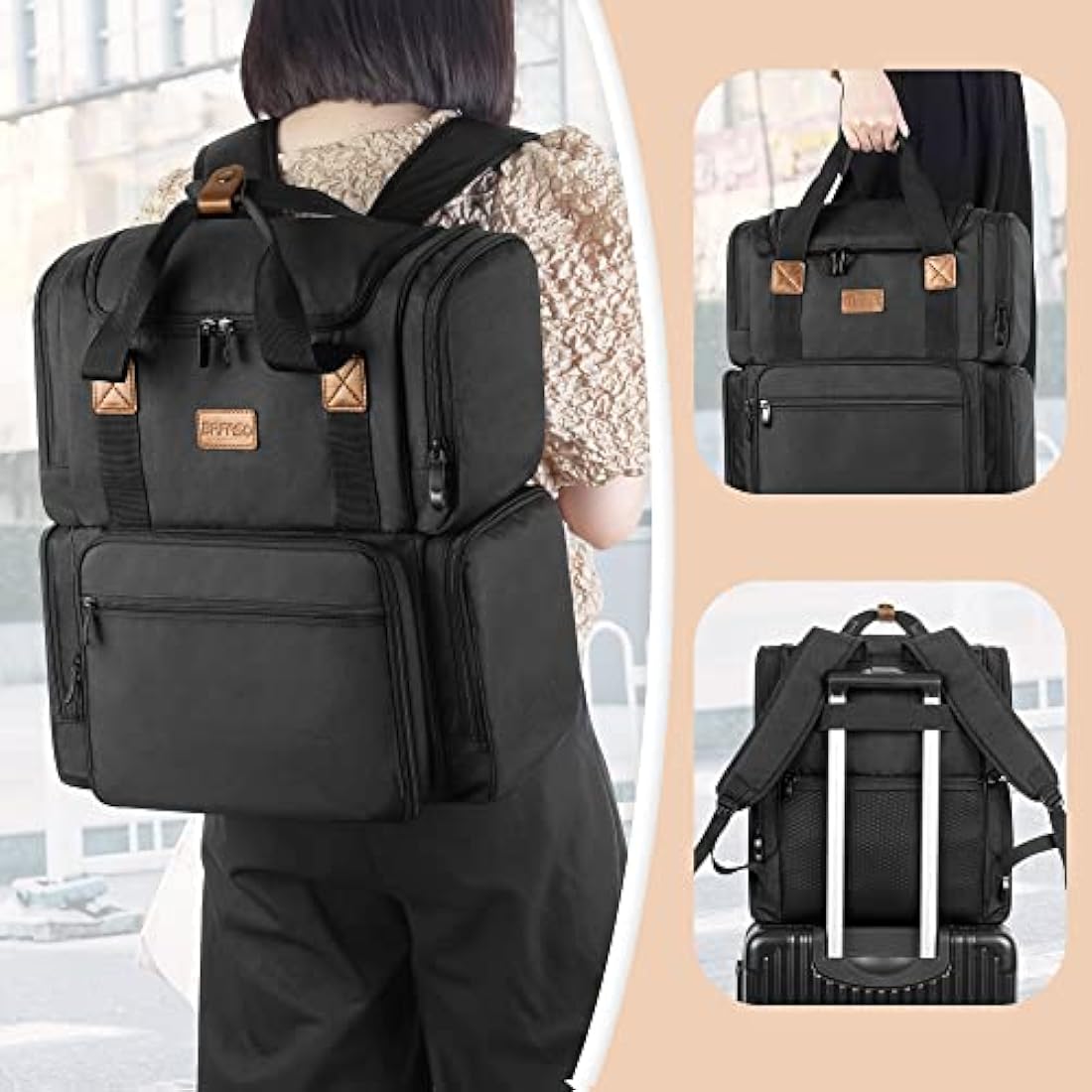 BAFASO Makeup Backpack with 3 Inner Removable Pouches, Travel Makeup Bag with Multiple Pockets, Black