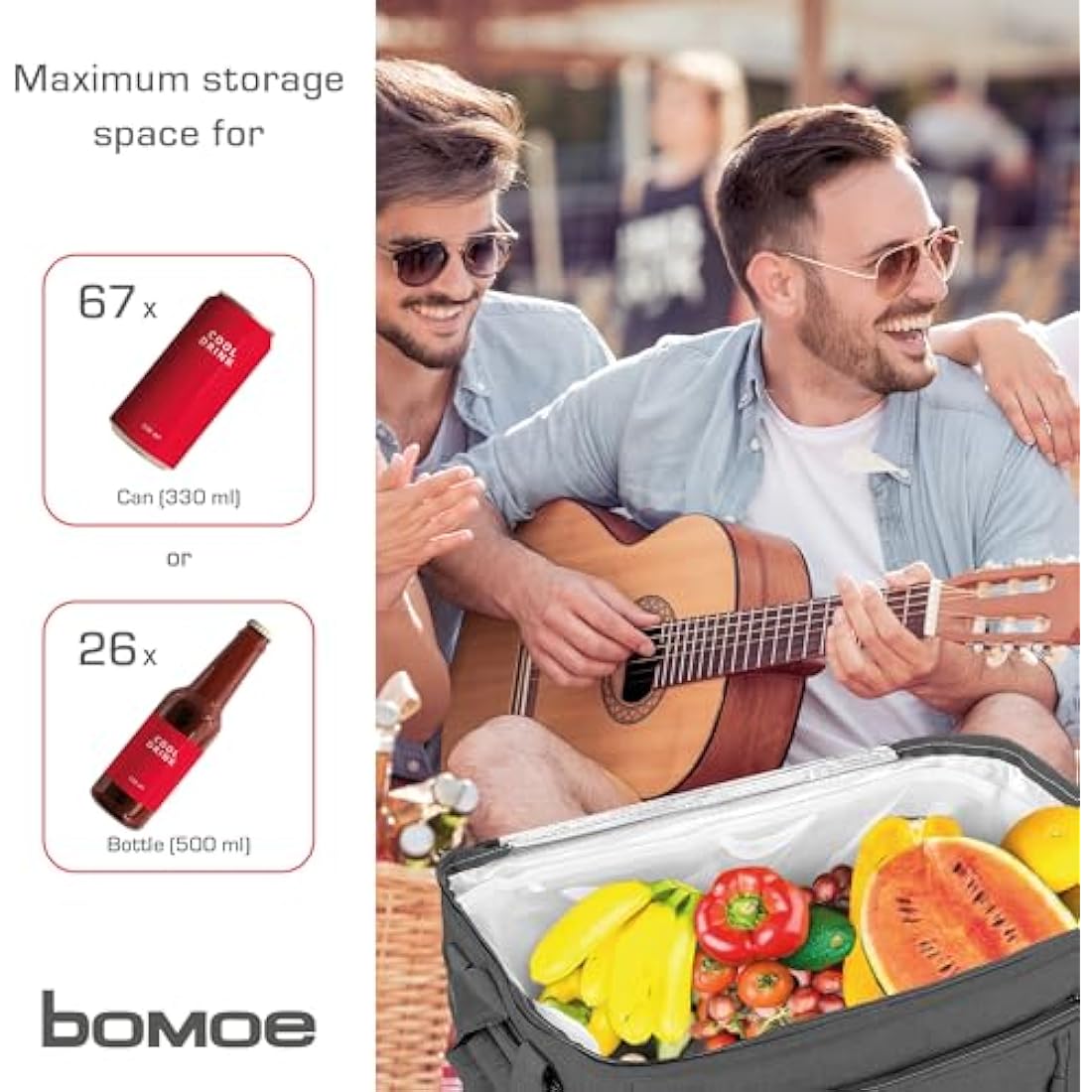 bomoe Insulated Folding Cooler Bag 45L – Outdoor Cool Box with 16h Cooling Function with Shoulder Straps, Waterproof Thermal Picnic Bag with Storage Space – Anthracite IceBreezer KT43