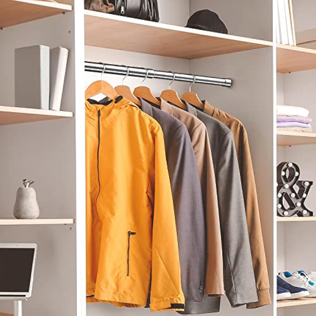 WAENLIR 112cm-210cm Extendable Stainless Steel Wardrobe Rail, Adjustable Clothes Rail Pole With End Sockets.