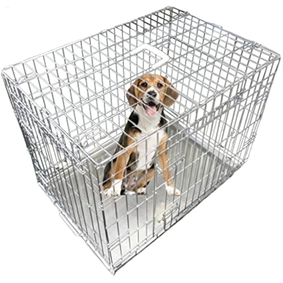 Ellie-Bo Silver Standard XL 42-inch Folding 2-Door Dog Cage/Crate with Metal Tray