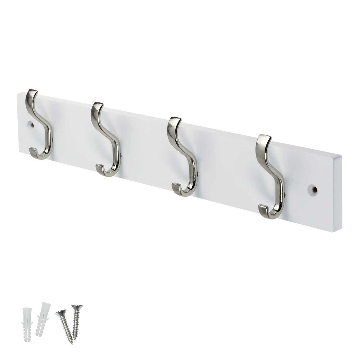 keypak Wall-Mounted Coat Rack – 4 Nickel Hooks on Stylish 38cm White Base