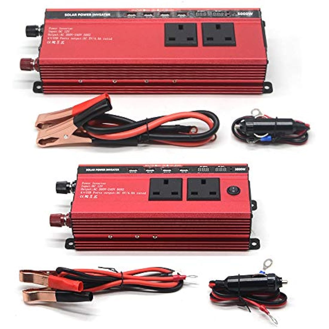 RUILASA Car 3000w power inverter DC 12v to AC 230v car converter 4 USB camp two socket with Crocodile Clip for Battery