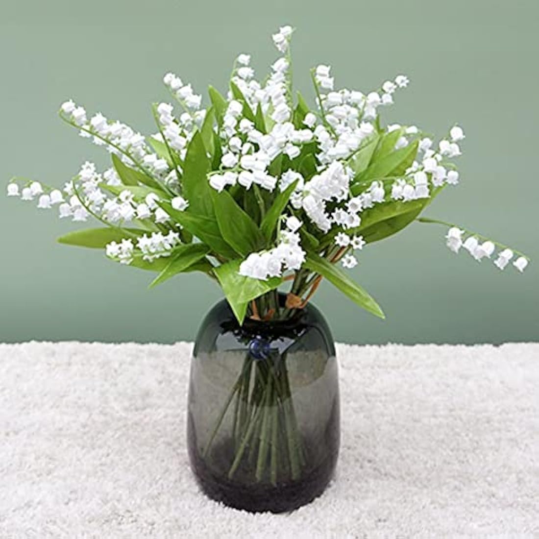 OUKEYI 12 artificial flowers of lily of the valley, Lily of The Valley Plastic Flower ，Outdoor Bridal Wedding Bouquet for Home Garden Party Wedding Decoration (White)