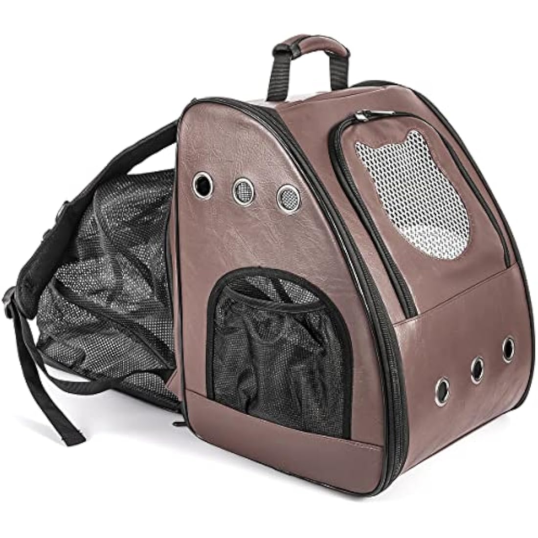 Large Cat Backpack, Fits Large Fat Cat up to 9kgs (20 lbs), Leather Cat Carrier Backpack, Airline Approved Cat Travel Vented Backpack Carrier
