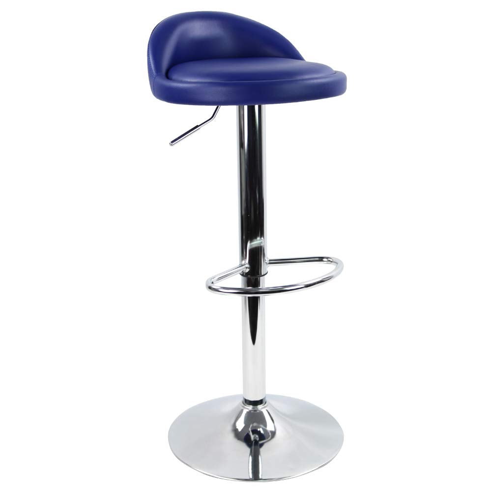 KKTONER PU Leather Round Bar Stool with Back Rest Height Adjustable Swivel Pub Chair Home Kitchen Bar stools Backless Stool with Footrest (Blue)
