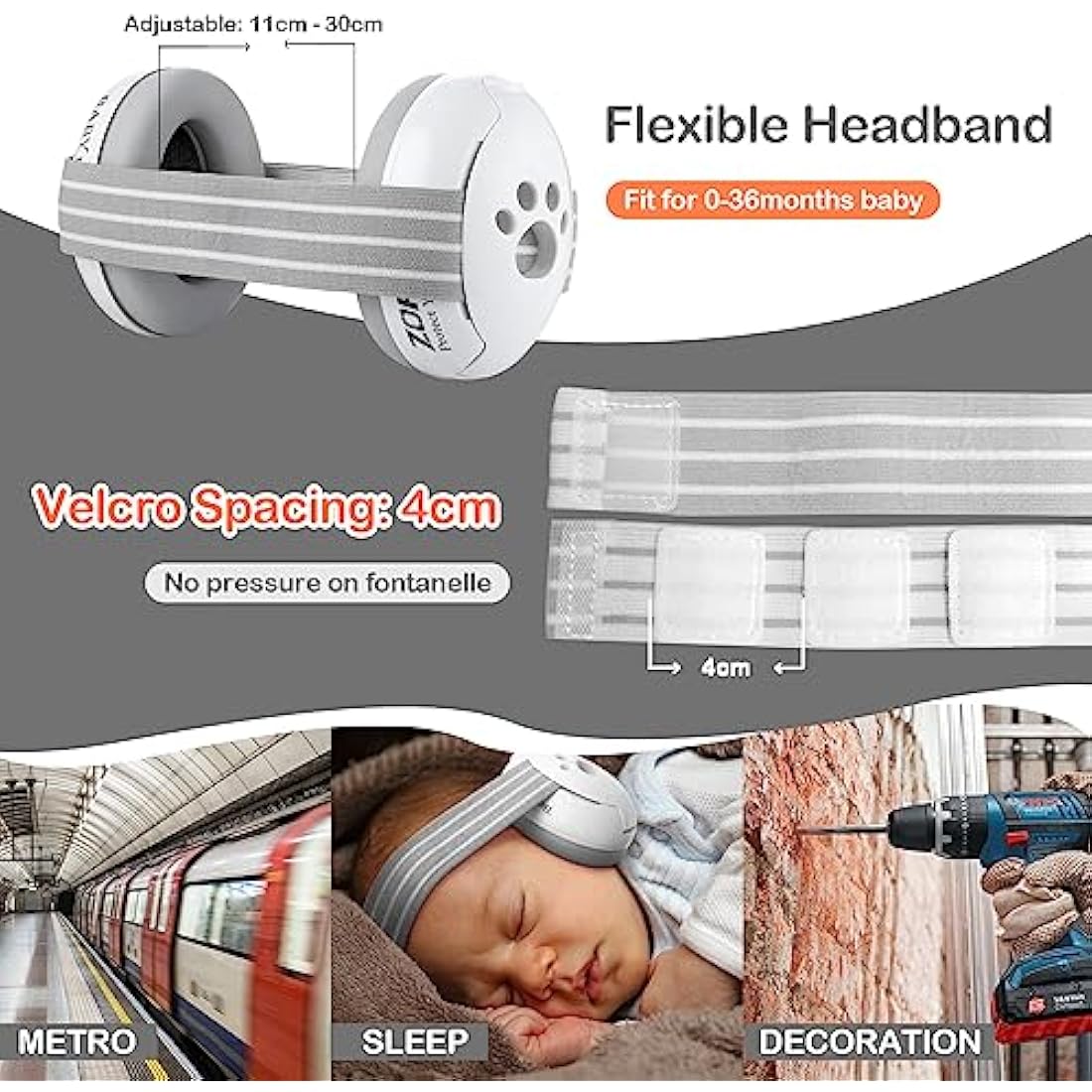 ZOHAN Baby Ear Defenders Boys 0-36 Months Autism Noise Cancelling Headphones for Sleeping Airplane Fireworks,Toddler Hearing Protection,Adjustable Soft Headband,Newborn Baby