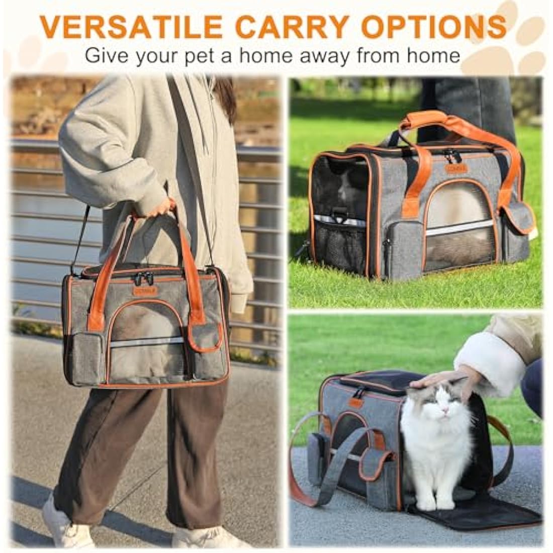 COMSLE Pet Carrier Bag Large for Cat Dogs up to 8kg, Airline Approved Portable Dog Travel Bag Suitable for Long and Short Trips with 5 Sides Breathable Mesh, Soft Removable Mat and Shoulder Strap