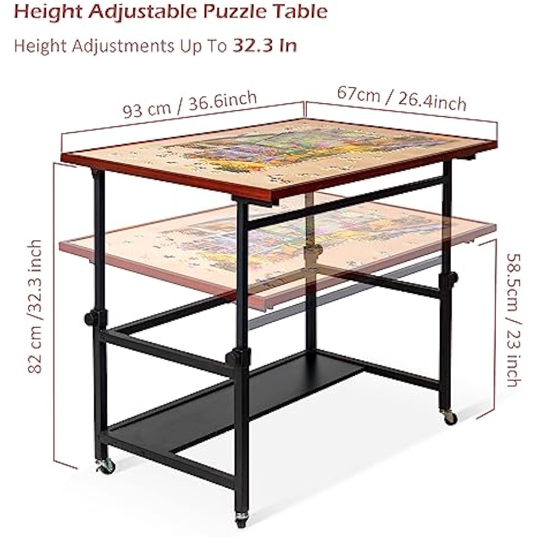 Lavievert Jigsaw Puzzle Board with Cover, Angle & Height Adjustable Puzzle Board Easel with Open Storage Shelf, Large Tilting Jigsaw Tables with 4 Rolling Wheels for Up to 1500 Piece Puzzles