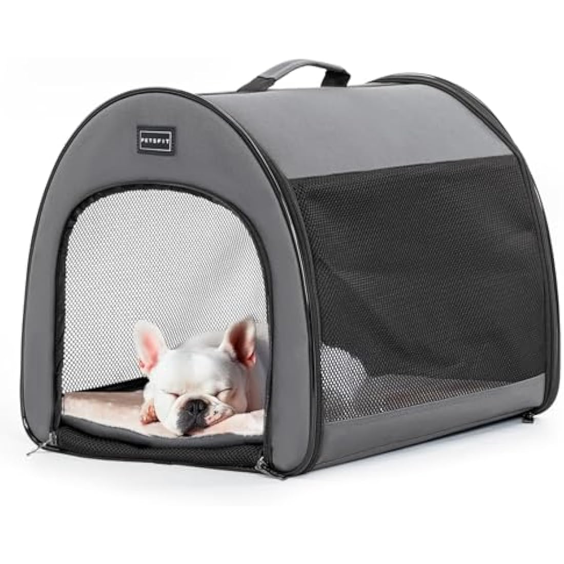 PETSFIT Soft Dog Crate, Travel Bag Carrier- 19 Inch Lightweight, Thick Cushion, Roomy, Easy to Set Up, Portable Pop Up Dog Carrier, Sturdy Portable Cat Kennel Grey