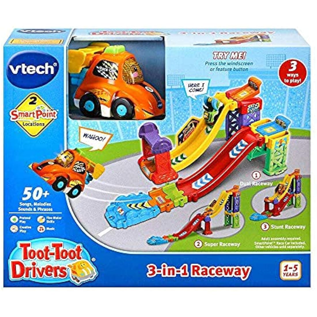 VTech Toot-Toot Drivers 3-in-1 Raceway, Toy Car racing Track for Boys and Girls, Car Tracks for Kids with Lights and Sounds, Musical Toy Race Track for Children Aged 1 to 5 Years, English Version