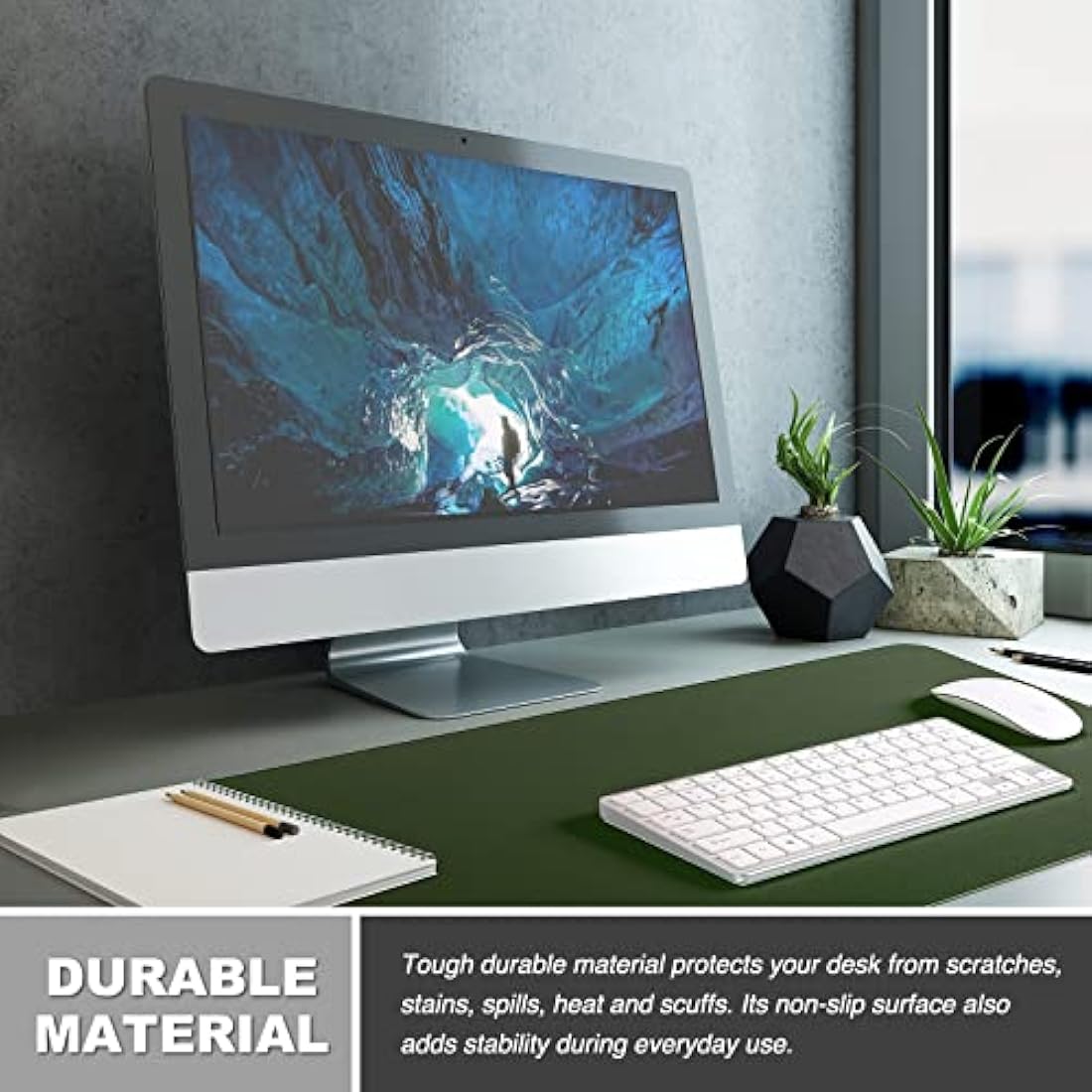 K KNODEL Large Office Leather Desk Mat, Mouse and Keyboard Pad, Computer and Laptop Mat, Desktop Protector and Cover, Writing Pad and Blotter (80x40cm, Dark Green)