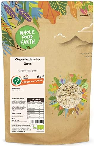 Wholefood Earth Organic Jumbo Oats – 3 kg | Vegan | GMO Free | High Fibre | Certified Organic