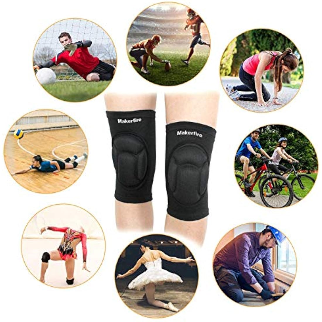 Makerfire Protective Knee Pads Knee Protector Thick Sponge Anti-Slip Collision Avoidance Knee Sleeve-1 Pair(L)
