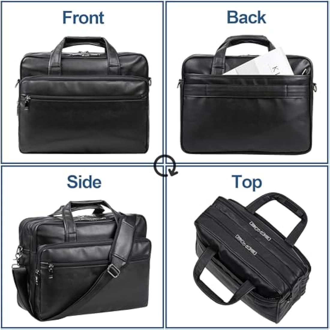 seyfocnia Leather Laptop Bag, Men's 15.6 Inche Messenger Briefcase Business Satchel Computer Handbag Shoulder Bag Fits 15.6 Inch Laptop Computer (Black)