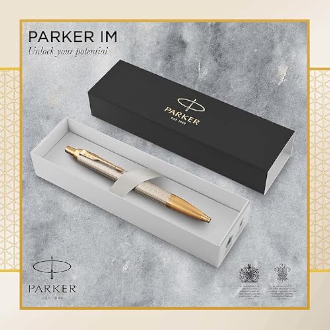 Parker IM Ballpoint Pen | Premium Warm Silver | Medium Point Blue Ink | Gift Box