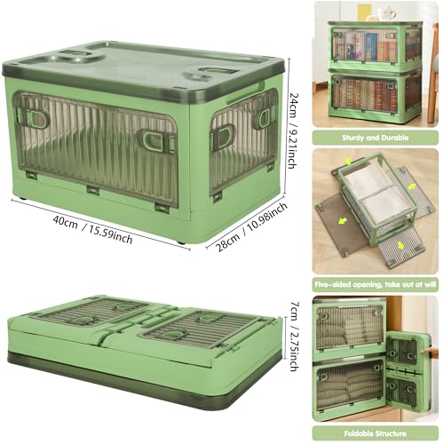 Creahaus 2Pack Storage Boxes with Lids, 28L Stackable Bins for Storage with Wheels, Folding Storage Boxes with Five Doors, Storage Containers