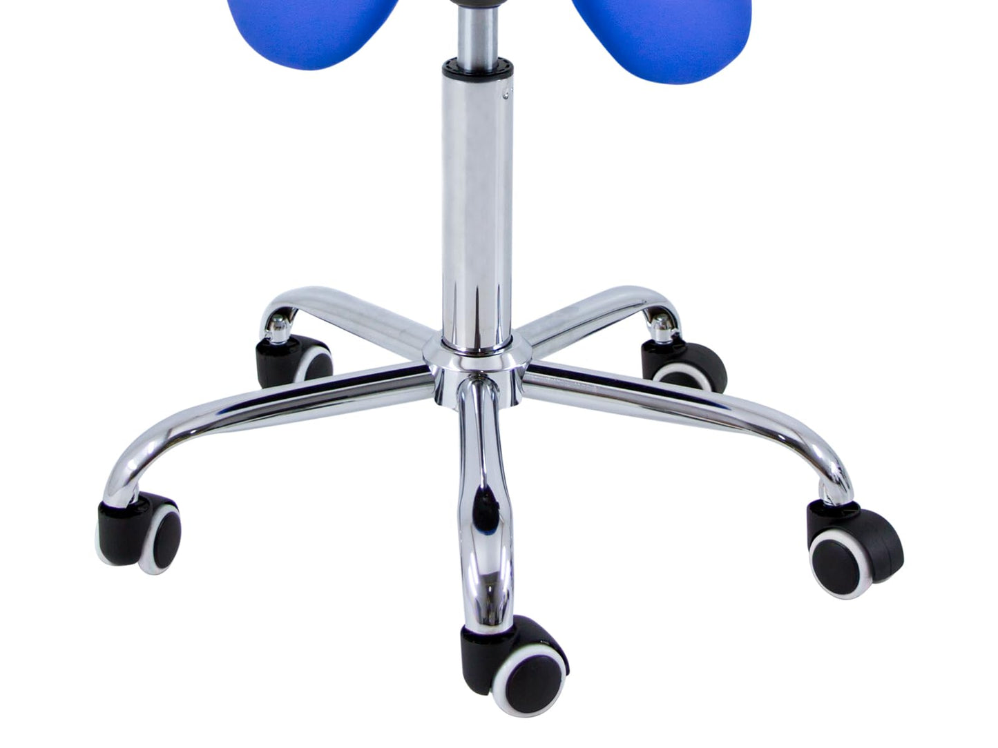 QUIRUMED Stool Pony 5 Wheels Chrome Base Blue