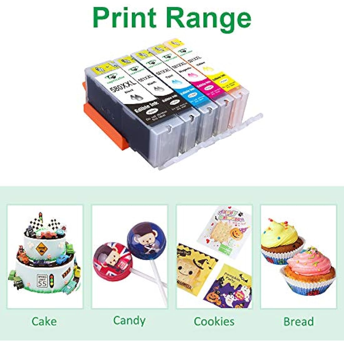 Supricolor Compatible Canon PGI-580xl CLI-581xl 580 581 Edible Ink Cartridges, Use with Canon Pixma TS705 TS8350 TR8550 TS6350 TS6250 TS8250 TS8150 TR7550 TS9150 TS9550 TS6151 TS8251 Printers