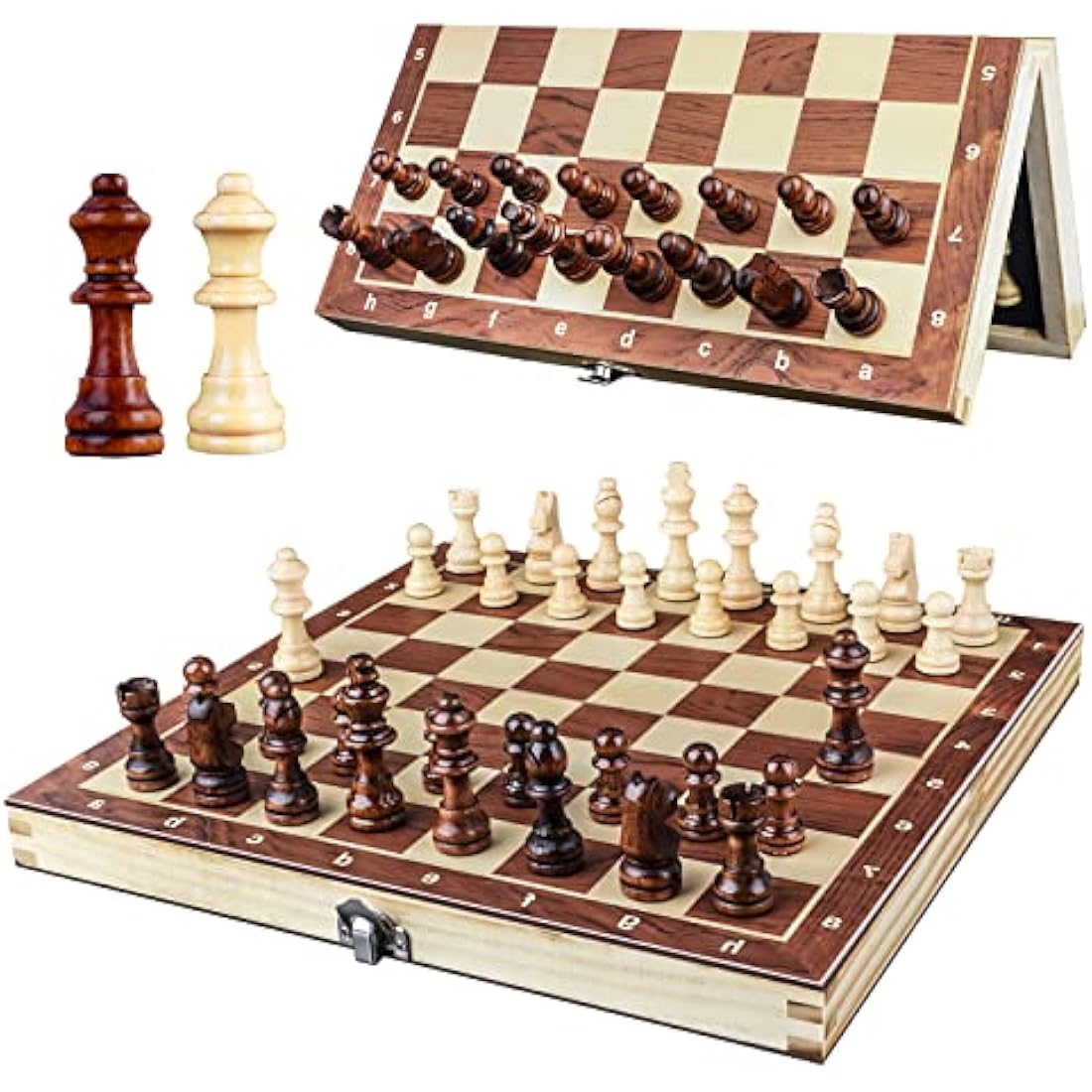 OOCOME Wooden Chess Set for Adults, Portable Chess Board Folding Magnetic Chess Sets Boards Game for Beginners Travel Chess Piece Set with Portable Storage Board