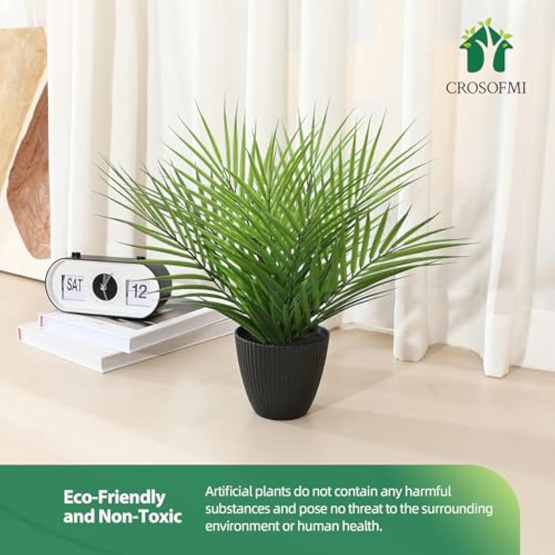 CROSOFMI Artificial Plants Areca Palm 35cm Fake Tropical Tree Faux Plants for Indoors and Outdoors Artificial Foliage and Plastic Pot for Party Office Home House Decorations (2 PACK)