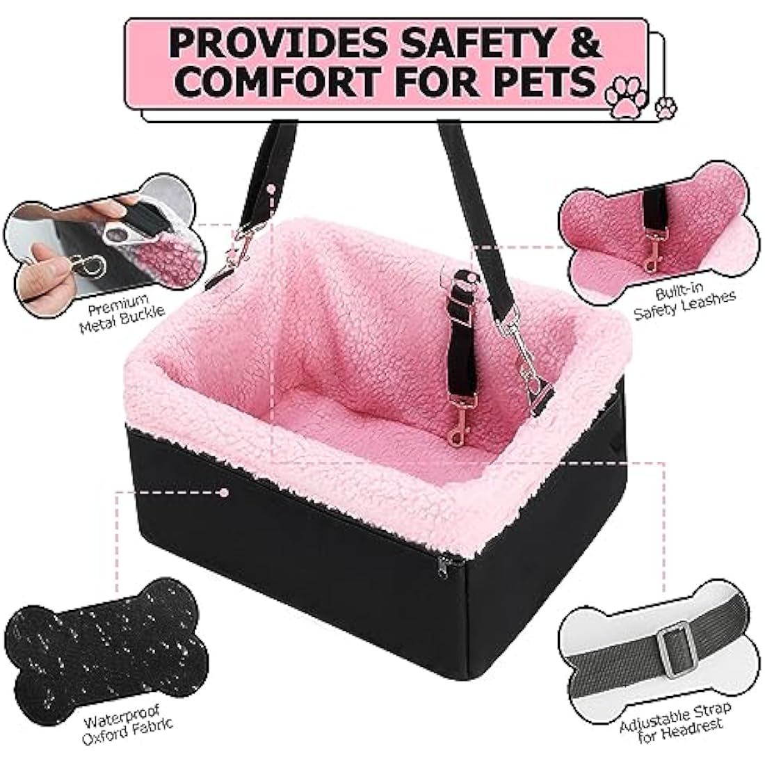 UNICITII Dog Car Seat for Small Dog, Raised Dog Booster Seat with Metal Frame, Puppy Car Booster Seat for Pets Small Dogs Cats