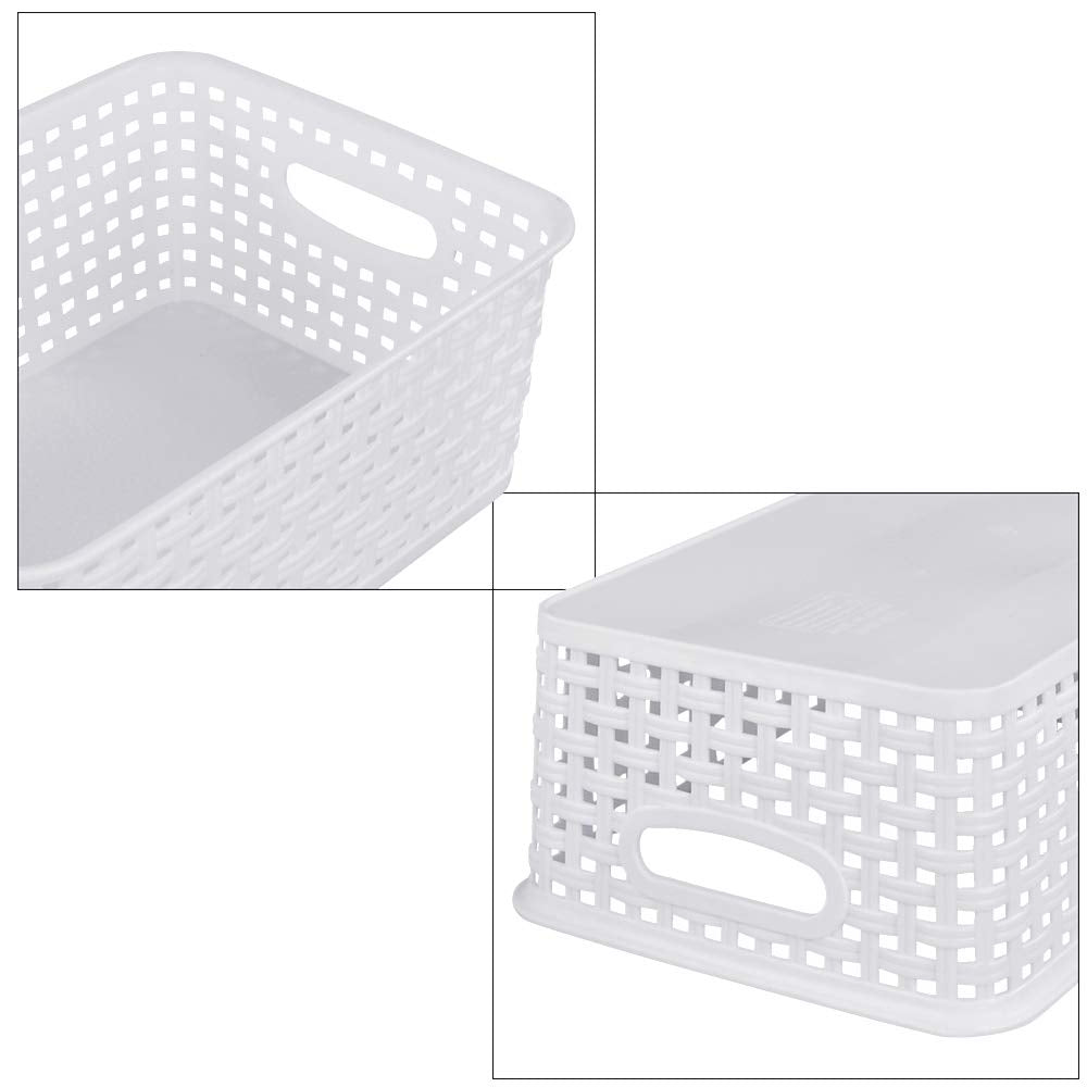 Sandmovie White Plastic Woven Ratten Baskets, 6-Pack