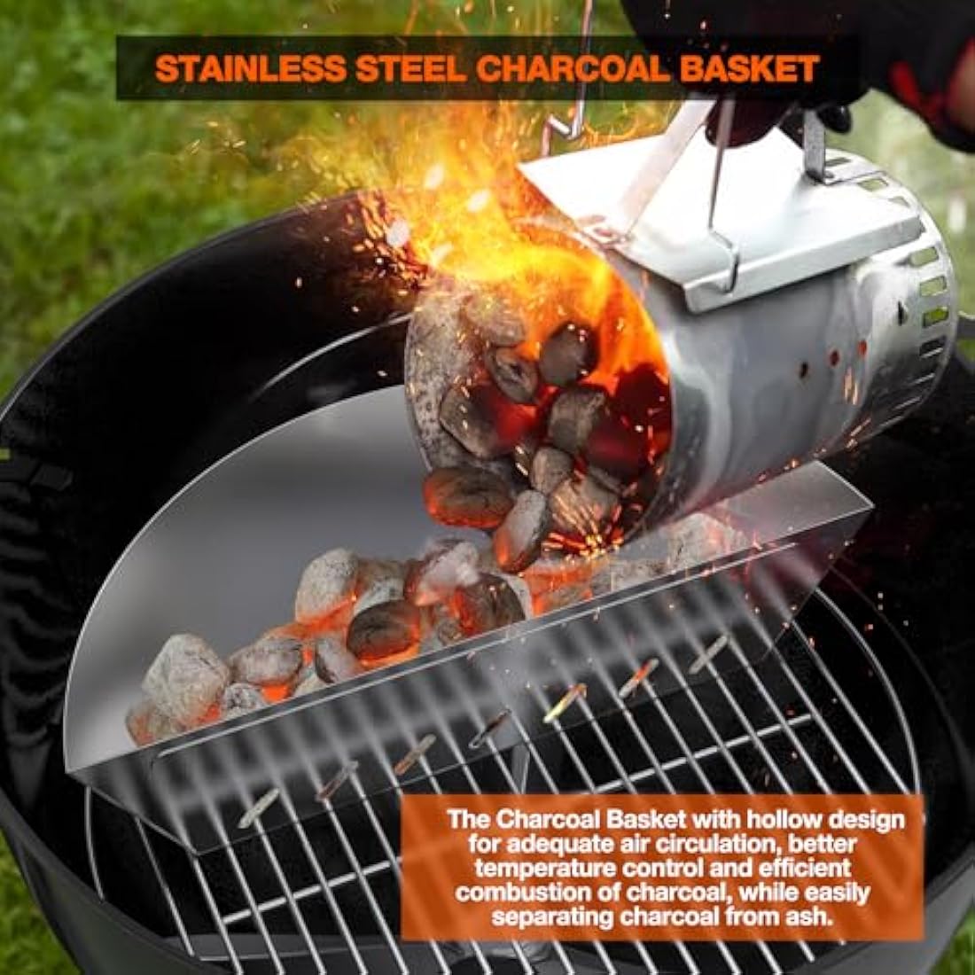 onlyfire Stainless Steel BBQ Charcoal Basket, Large Charcoal Briquet/Charcoal Fuel Holder for Weber 57/67 cm Kettle Grill