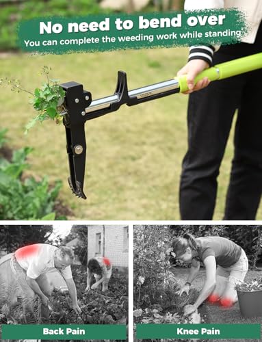 YISSVIC Mechanical Weed Puller Tool - Stainless Steel 4-Claw with Foot Pedal, Telescopic Root Remover for Garden, Stand-up Design (Green)