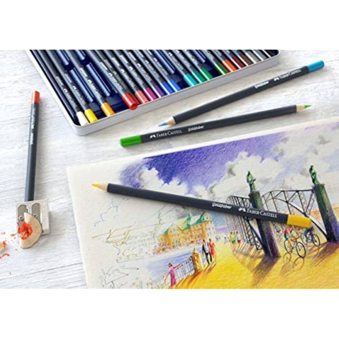 Faber-Castell Creative Studio Goldfaber Colour Pencil, Multicoloured (Multicoloured) Tin Of 48 Pencils, For Art, Craft, Drawing, Sketching, Home, School, University, Colouring