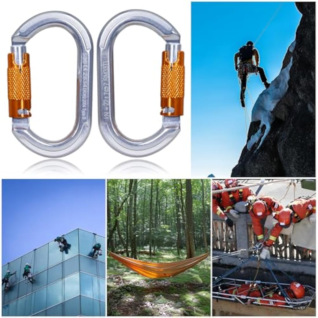 Climbing Carabiners, Auto Locking Carabiner Clips Heavy Duty for Rock Climbing, Camping, Dog Leash, Hammock, Swing, Water Bottle