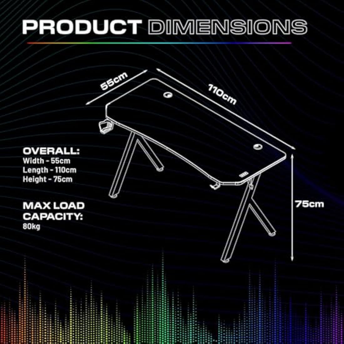 X-Rocker Lumio Compact RGB LED Gaming Desk with Space-Saving Design, Headphone Hook, Cup Holder, Sturdy Metal Frame, 110 x 55cm for Adults & Kids - Carbon Black - Mouse Mat Included