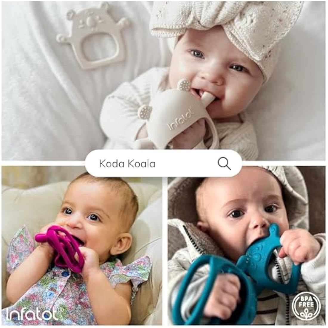 Infatot® Teething Toys for Baby Gifts – 2-Pack Koda Koala Teether Mitten Glove, Soothing Hand Teethers for Infants, Baby Toys 0-6 Months and Up, Newborn Essentials for Teething Relief, Jade Green