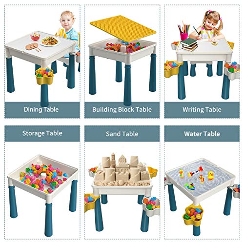 burgkidz Kids Building Blocks Table and Chair Set, Multi-Activity Table with 1 Chair and 130 Pieces Large Building Blocks, Creativity Bricks