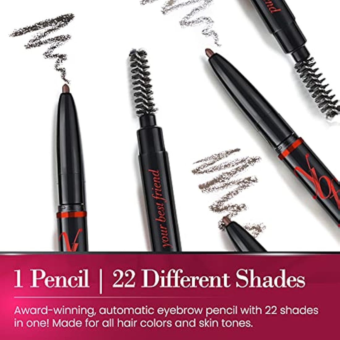ybf Beauty Universal Automatic Eyebrow Pencil Duo - For All Natural Hair Colors & Skin Tones - Dual-Ended Brow Pencil With Spoolie Brush - Paraben-Free and Cruelty-Free - Taupe - 2 x 0.005 Oz