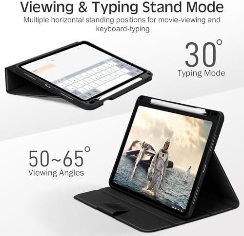 KingBlanc for iPad Air 13 inch Case (M3 2025/M2 2024) with Pencil Holder, Vegan Leather Protective Stand Cover, Auto Wake/Sleep, Angles for Viewing/Drawing, Supports Pencil Pro/(USB-C), Black