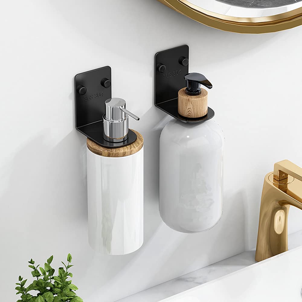 BiJun Soap Bottle Dispenser Holder,Wall Mounted Pump Hand Stand Wall Mount, Hanging Jar Hanger Rack Shampoo Standing Shelf Storage Holder Lotion