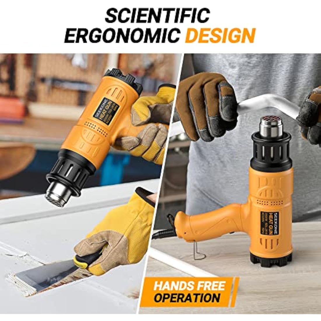 SEEKONE 2000W Professional Hot Air Gun 50℃- 600℃ Variable Temperature Control with 2-Temp Settings, Overload Protection, Double Heating Wire Fast Heating, 7 Accessories for Shrinking PVC