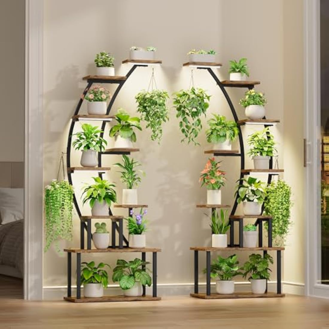BACEKOLL Plant Stand Indoor With Grow Lights - 9 Tiered Metal Shelf, 63" Tall for Multiple Plants, Large Display Rack, Corner Holder for Living Room, Patio