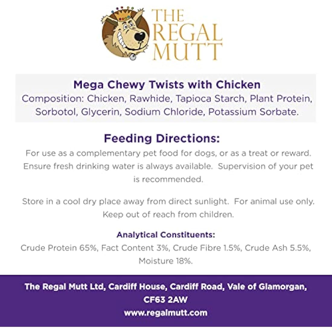 The Regal Mutt - Mega Chewy Twists with Chicken - Value Bag of 18 (1.25kg)