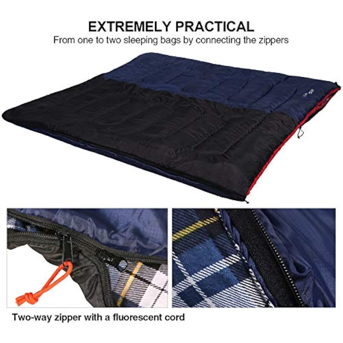 REDCAMP Cotton Flannel Sleeping Bags for Camping, 3-Season Warm and Comfortable Adult Sleeping Bag, Envelope with 2/3/4lbs Filling