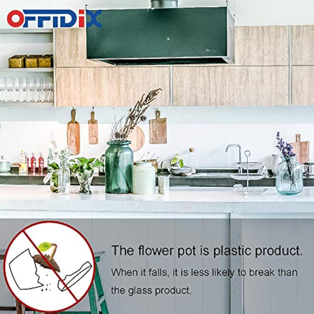 OFFIDIX Artificial Plants Mini Plastic Eucalyptus with Square Vase for Office desk, Home Faux Plastic Plants Fake Plant with Plastic Pots for Home Decoration